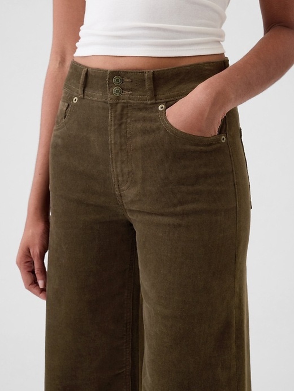 GAP High Rise Corduroy Stride Wide-Leg Pants Basic Brown - Picture 2 of 12
